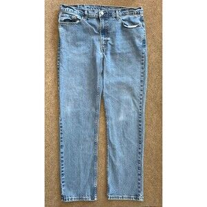Levis 514 Straight Fit Jeans Mens 38x32 Mid Rise Faded Distressed Blue Denim